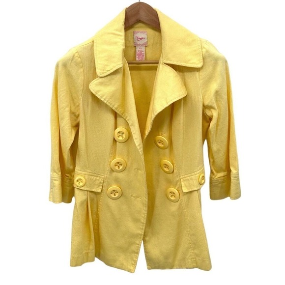 Candie's Yellow 3/4 Sleeve Double Breasted Cotton Blend Pea Coat Size XL - Picture 2 of 5